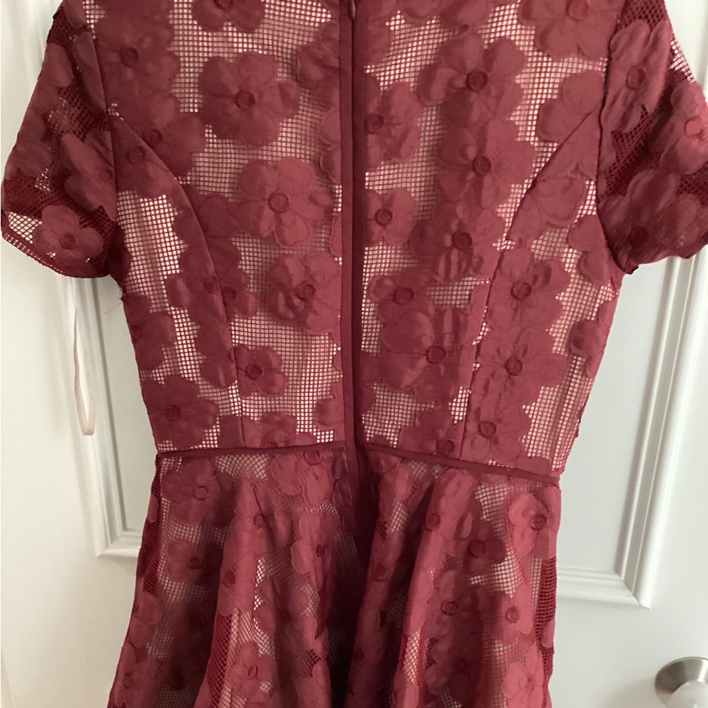Worn once to a wedding beautiful maroon lace overlay dress